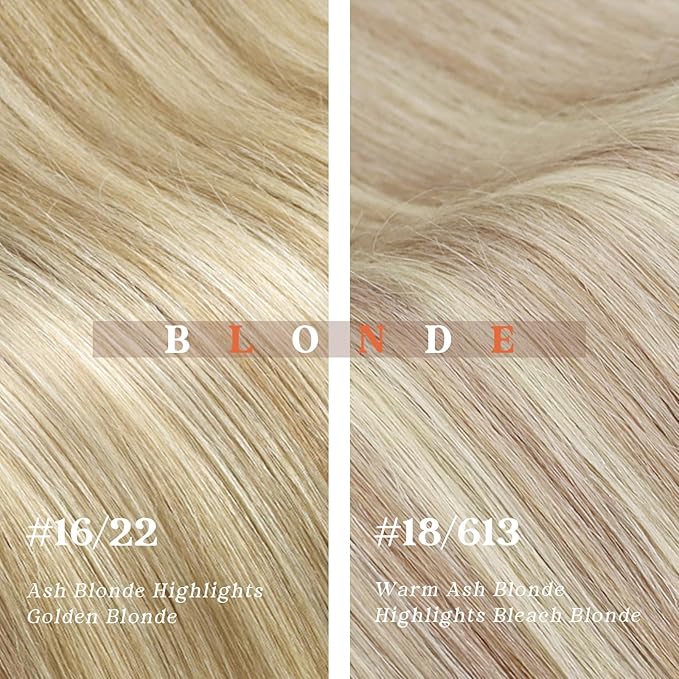 Ve Sunny Clip in Hair Extensions Real Human Hair Dark Blonde Highlights Golden Blonde Clip on Extensions for Women Natural Human Hair Extensions Straight 7pcs 18 inch 120g