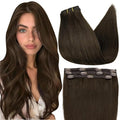 Full Shine Dark Brown Clip in Hair Extensions Real Human Hair 16 Inch Clip in Human Hair Extensions Lace Base Hair Extensions Color 2 Dark Brown Clip in Hair for Women 3 Pcs 60Grams
