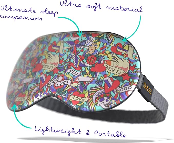 SMUG Satin Sleep Mask & Eye Mask | Travel Sleep Masks for Women & Men | Soft Sleeping Eye Mask to Nourish Skin & Reduce Dark Circles | Eye Sleep Mask Shades to Block Out Light | Tattoo