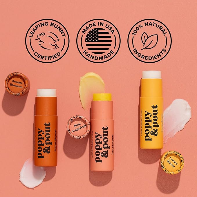Poppy & Pout Pink Grapefruit Jumbo Lip Balm | All Natural Lip Balms & Moisturizers | Hydrates with Beeswax, Vitamin E, Organic Coconut Oil | Cruelty-Free | Lip Balm in Recyclable Cardboard Tube
