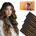 DOORES Invisi Edge Tape in Wide Hair Extensions Human Hair, Dark Brown to Chestnut Brown 4PCS Injection Tape ins 20g 22 Inch, Virgin Human 3 Inch Wide Injected Extensions Invisible