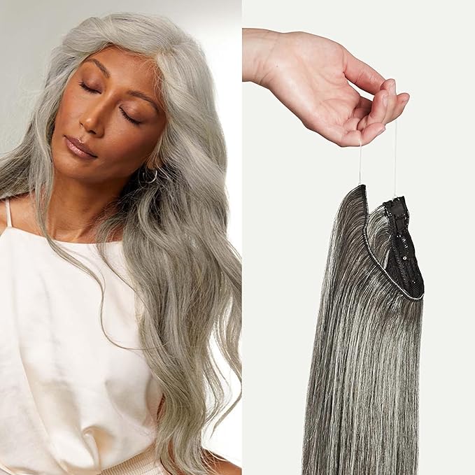 Luxy 100% Remy Human Hair – Halo Clip-In Hair Extensions –Natural Looking Volume & Length - One-Piece - Easy 5-Min Application 150 grams 12" Light Gray Halo