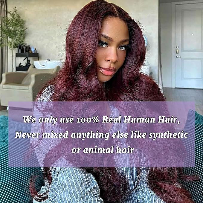 99J Body Wave Human Hair Bundles Burgundy Dark Red Wine Color Body Wave Bundles 100% Real Human Hair And True To Length 16 18 20 Inch 3 Pcs/Pack