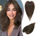 RUWISS Hair Toppers for Women Real Human Hair Lightweight Brown Clip in Hair Piece for Thinning Hair Fluffy Straight Hair Topper without Bangs
