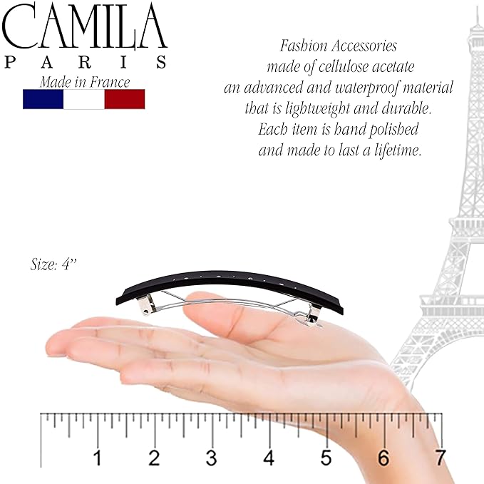 Camila Paris CP2652 French Hair Barrette Clip for Girls, Black, Metal Automatic Clasp Strong Hold Grip Hair Clips for Women, No Slip and Durable Styling Girls Hair Accessories, Made in France