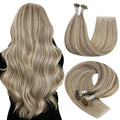 YoungSee U Tip Hair Extensions Highlight U Tips Human Hair Extensions Highlight Light Brown with Blonde Keratin Hair Extension for Women K Tip Real Hair Extension Hot Fusion 16In 50s/50g