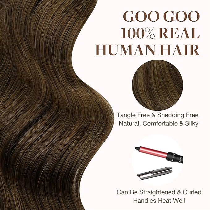 GOO GOO Tape in Hair Extensions Human Hair, 2C/4E/6C Brown Sugar Swirl Highlights, 14inch 50g 20pcs, Skin Weft Seamless Invisible, Silky Straight with Thick Ends, Remy Human Hair