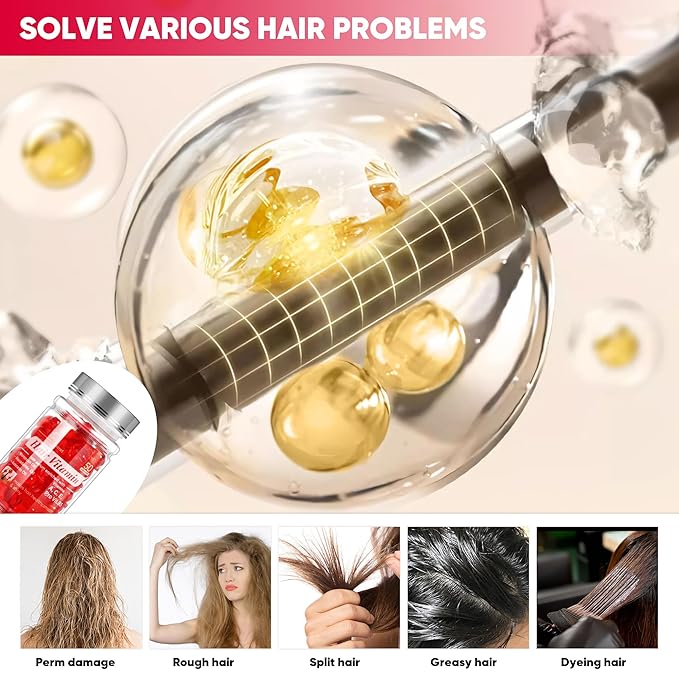 Jaxmoon Hair Treatment Serum - Bali Secret Hair Vitamin, No Rinse with Moroccan Macadamia Avocado Oils, Vitamins A C E Pro Vit B5, 50 Capsules