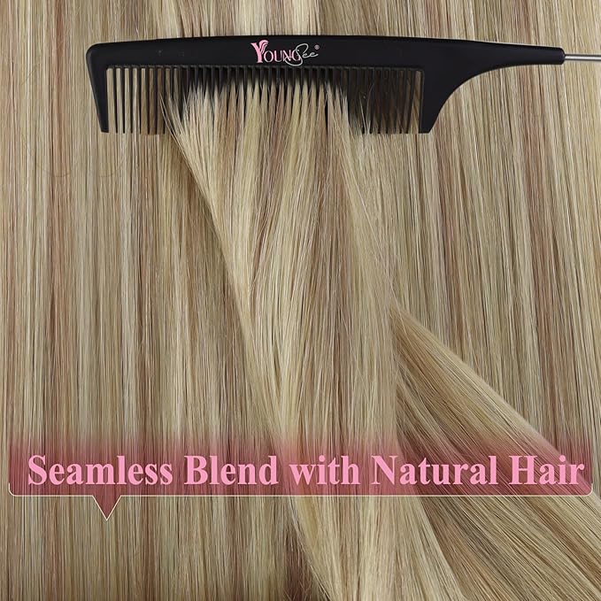 YoungSee Human Hair Tape in Extensions Highlight Blonde Tape ins Hair Extension Golden Blonde Mix Light Blonde Highlight Hair Extensions Real Human Hair Tapes Invisible Natural Looking 14 In 20pcs 50g