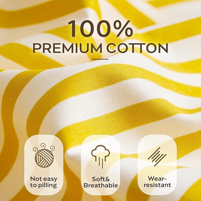 JELLYMONI 100% Natural Cotton Striped Standard Pillowcases Set, 2 Pack Bright Yellow Stripes Pattern Printed Pillow Covers with Envelope Closure(Pillows are not Included)