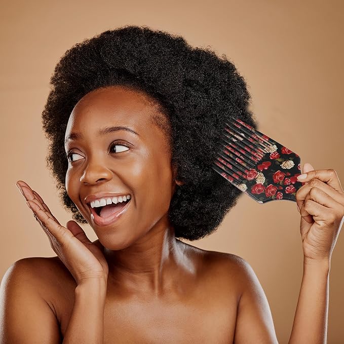 VOCOSTE Wide Tooth Afro Hair Pick Comb, Hair Styling Tool for Men Plastic Flower Pattern, 7.5 Inch