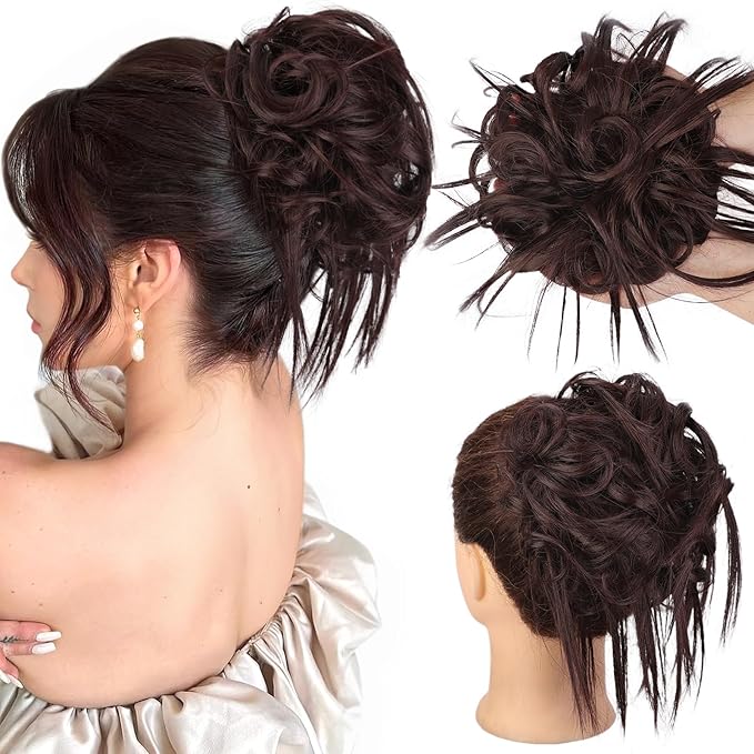 HMD Tousled Updo Messy Bun Hair Piece Hair Extension Ponytail With Elastic Rubber Band Updo Bun Synthetic Hairpieces for Women