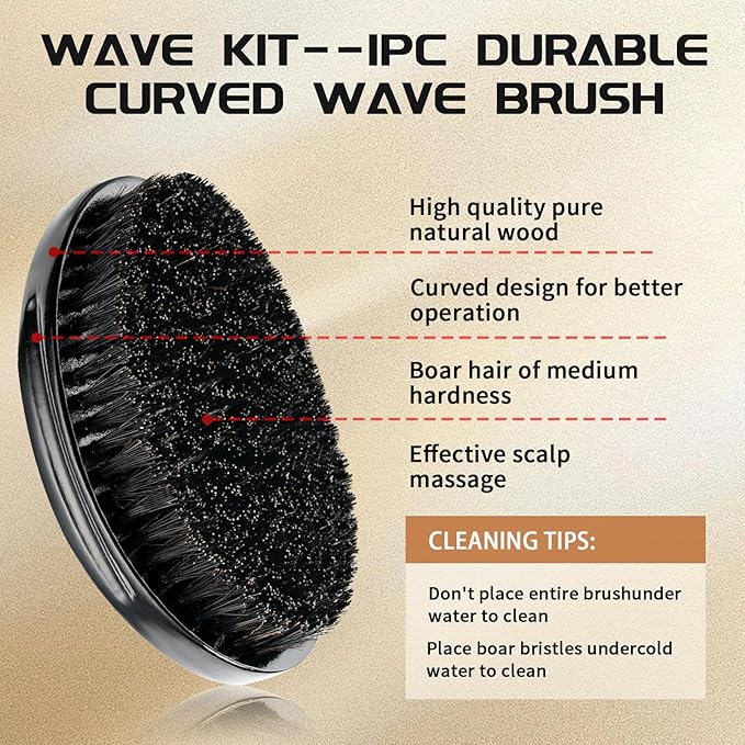 Curved 360 Wave Brush For Men - Medium Hard Palm Brush for Laying Down 360 Waves Made with Natural Boar Bristle and Wood Easy to Hold - Strong Hold Travel Size Wave Pomade Greasy 360 Layer Hair Waves
