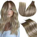 LaaVoo Tape in Hair Extensions Human Hair Balayage Light Brown Fading to Platinum Blonde with Brown Tape in Extensions Seamless Tapes on Hair Extension Real Human Hair Soft Hair 24inch 20pcs 50g