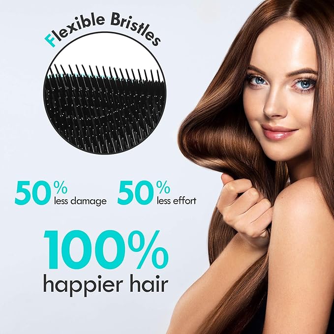 Detangling Hair Brush Set - 2 Pack Detangler Hairbrush with Ultra Soft Bristle for Effortless Tangle Removal - For Dry Wet Damaged Curly Hair for Men Women Girls Boys Kids - Orange & Pink