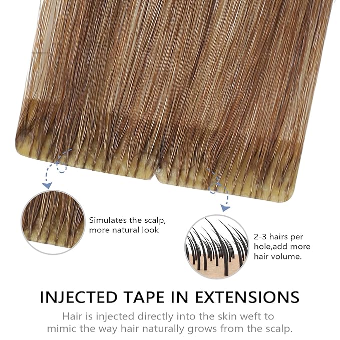 COOKAYU Invisi Edge Tape in Extensions Human Hair Walnut Brown to Ash Brown and Blonde Seamless Injected Tape Ins Straight invisible Hair Extensions 16Inch 35g 20pcs/pack