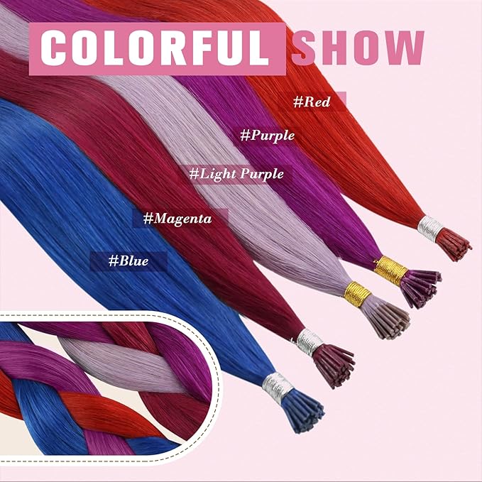 YoungSee I Tip Hair Extensions Purple I tip Hair Extensions Human Hair Purple Hair Extension I tips Extensions Real Human Hair Color-Hair 18Inch 30s 25g Experimenting with Colors