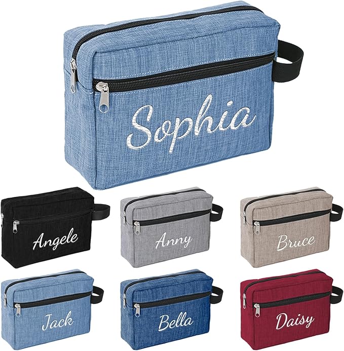 Personalized Toiletry Bag for Men, Embroidered Name Mens Toiletry Travel Bag, Waterproof Canvas Shaving Bag with Large Capacity, Custom Men Hanging Toiletries Bag for Traveling (Blue)