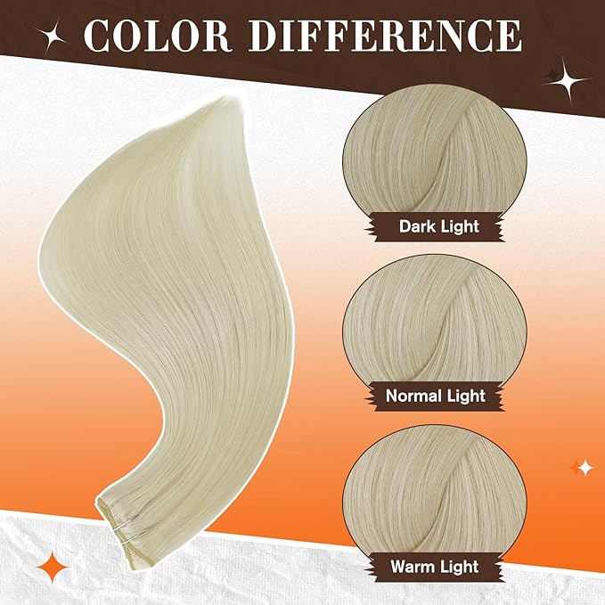 Full Shine Human Hair Clip in Extensions Platinum Blonde Human Hair Invisible Clip in Extensions Long Straight Hair 20 Inch for Thin Hair Ease of Use 60 Grams 3 PCS
