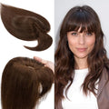 SEGO 100% Real Human Hair Toppers, with Air Bangs, Silk Base 150% Density, Clip in Topper, 2.7肺5.1・ HairPieces for Women, with Thinning/Hair Loss Cover Gray