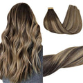 GOO GOO Tape in Hair Extensions Human Hair, 4/26/4 Balayage Chocolate Brown to Honey Blonde, 14inch 50g 20pcs, Skin Weft Seamless Invisible, Silky Straight with Thick Ends, Remy Human Hair