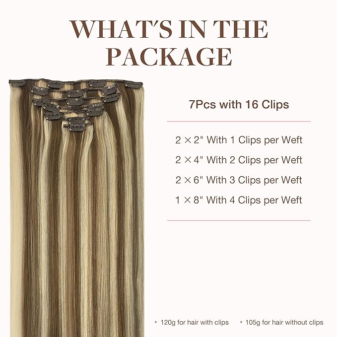 GOO GOO Clip in Hair Extensions Real Human Hair, Remy Human Hair Extensions Clip ins for Women, Natural Human Hair, 20 Inch 160g 7Pcs, 8A/22 Medium Brown Highlighted Golden Blonde