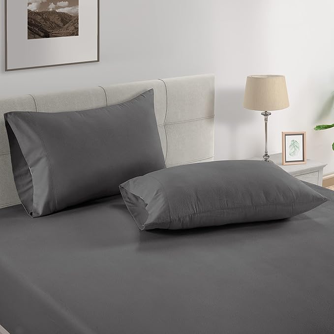 Lane Linen 100% Organic Cotton Pillow Cases Queen Size Set of 2 (20"x30") - Cotton Pillowcases Queen Size - Soft Black Pillow Cases Set of 2 - Queen Pillowcase Pack of 2 - Charcoal