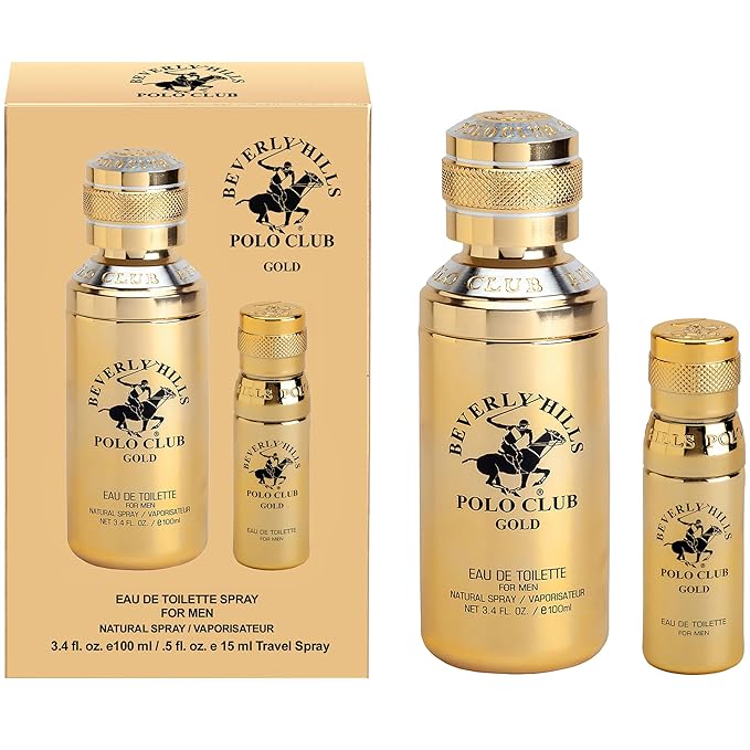 Beverly Hills Polo Club Cologne for Men Bonus Pack Designer Eau De Toilettes 3.4oz + 0.5oz 2 count (Gold)
