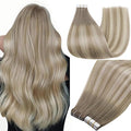 Full Shine Tape in Hair Extensions 20Inch Tape in Extensions Color 19/8/60 Grey Fading to Ash Brown And Blonde Remy Tape ins Human Hair Seamless Skin Weft for Women 50G Straight Hair Extensions 20Pcs