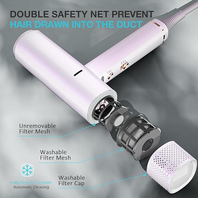 Ionic Hair Dryer with Diffuser and Concentrator, Professional Lightweight Quiet Blow Dryer, Powerful 1600 Watt Motor for Fast Drying and Straight & Wavy Hair, 3 Temps/2 Speeds, 6.56 Ft Cord, White
