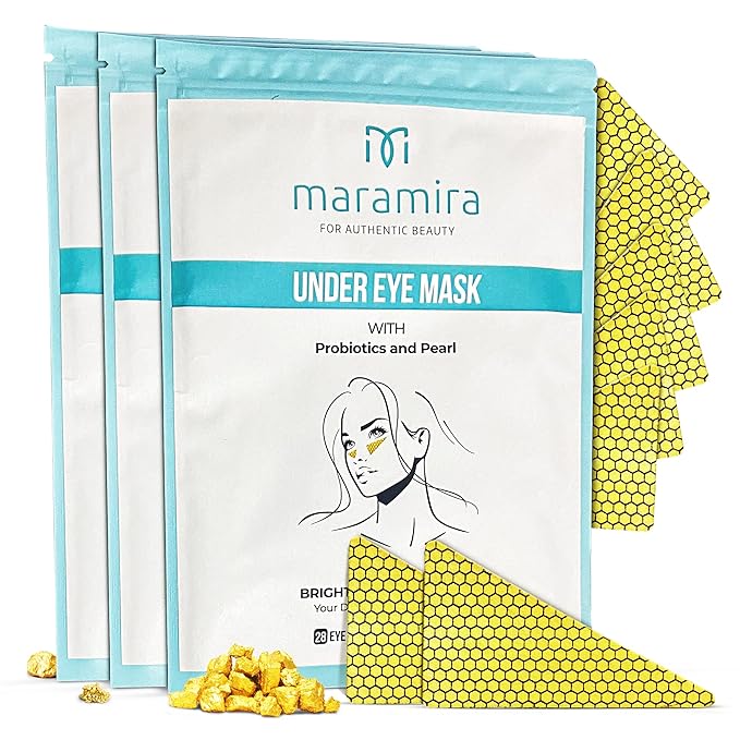 M MARAMIRA Under Eye Mask Dark Circles and Puffiness, Hydrating Eye Patches for Puffy Eyes to Brighten & Moisture, Reducing Fine-Lines & Dark Circles, Eye Pads for Authentic Beauty (28 Pads-Gold)