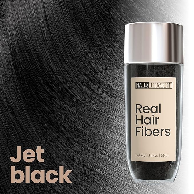 Hair Illusion 100% Natural Human Hair Fibers Not Synthetic for Men and Women, Premium Hair Building Formulation, Large, 38 g Bottle, Jet Black