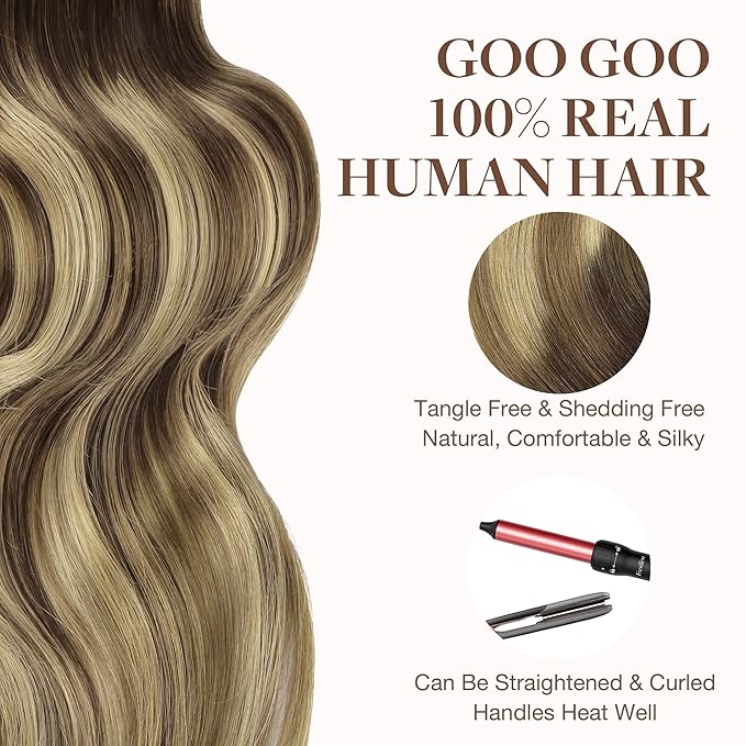 GOO GOO Tape in Hair Extensions Human Hair, 2/6/18 Balayage Brown to Dirty Blonde, 10inch 30g 20pcs, Skin Weft Seamless Invisible, Silky Straight with Thick Ends, Remy Human Hair