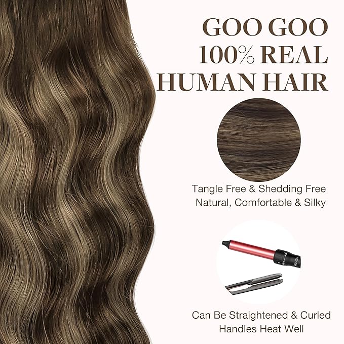 GOO GOO Tape in Hair Extensions Human Hair, 4/26/4 Balayage Chocolate Brown to Honey Blonde, 14inch 50g 20pcs, Skin Weft Seamless Invisible, Silky Straight with Thick Ends, Remy Human Hair