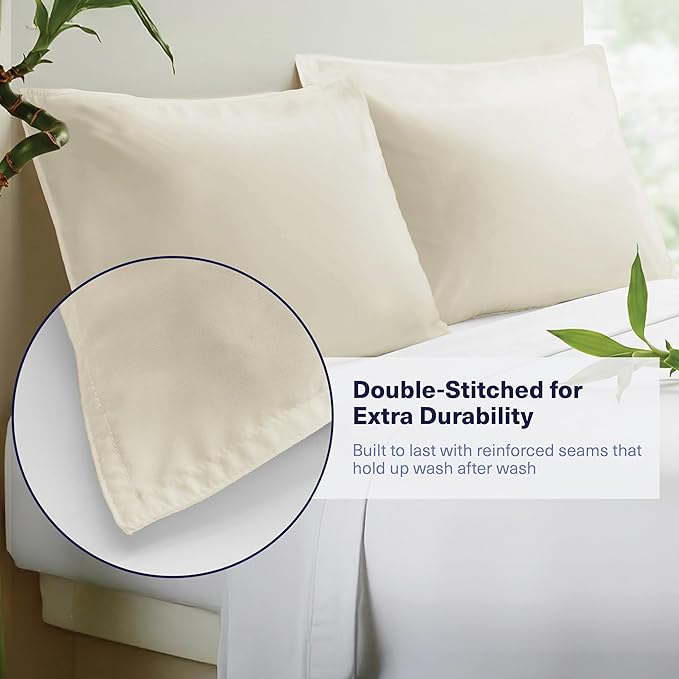 Kickoff Viscose Bamboo Pillowcase, Standard, Set of 2, 100% Organic Hidden Zippered Viscose Bamboo Pillow Case Standard Size, Cooling Pillow Cover for Hot Sleepers (20"x26", Buttercream)
