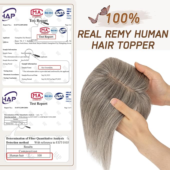 Rich Choices Real Human Hair Toppers for Women With Bang 100% Remy Human Hair Topper for Thinning Hair Clip in Silk Base Hair Topper 14 Inch Salt and Pepper G2 Silver