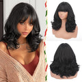 Wig with Bangs for Women | 16 Inch Layered Body Wave Synthetic Wig | Heat Resistant Yaki Fiber Natural Looking Shoulder Length Wigs | Synthetic Wig for Daily Wear - Natural Black
