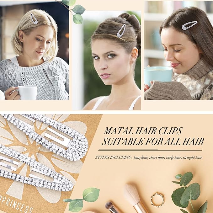 Hair Clips, 2Pcs 3.1Inch Rhinestone, Silver, Hair Accessories, Hair Barrettes for Women Girls Bridal, Wedding, Party, Prom