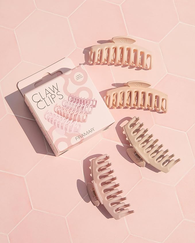 FRAMAR Large Claw Clips For Thick Hair – Large Hairclip Thick Hair, Big Hair Claws Clip For Women, Pink Hairclips, Pink Claw Clip - 4 Pack Non Slip Matte Finish