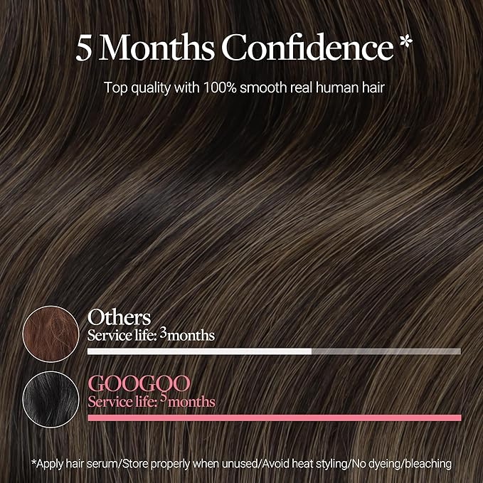 GOO GOO Clip in Hair Extensions Real Human Hair, Remy Human Hair Extensions Clip ins for Women, Natural Human Hair, 18inch 150g 9 Pcs, #2/6 Dark Brown Highlighted Chestnut Brown