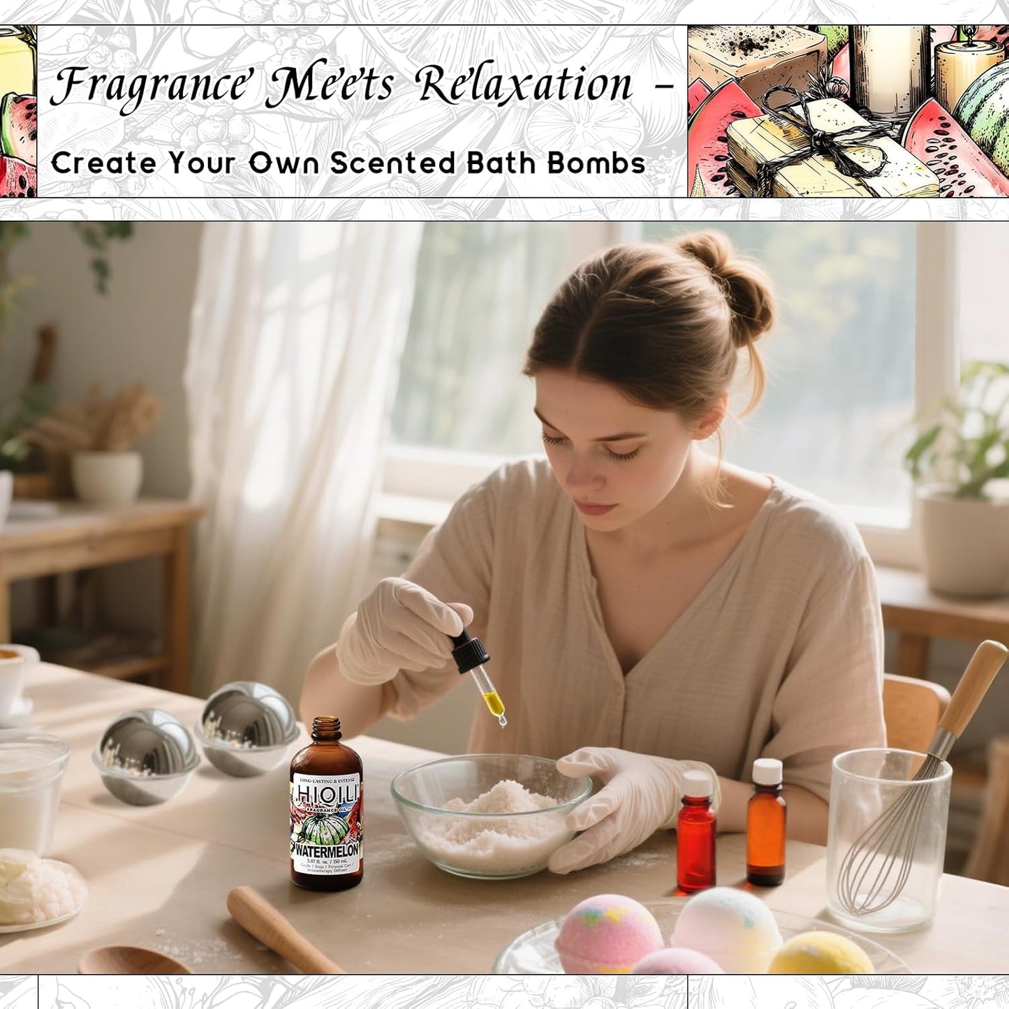 HIQILI Watermelon Fragrance Oil for Candle & Soap Making, DIY Fruity Perfume, Bath Bombs, Long-Lasting Diffuser Oil, Skin Care - 5.07 Fl Oz