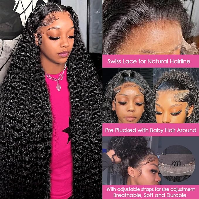 CYNOSURE HD Lace Front Wigs Human Hair Pre Plucked 180% Density Kinky Curly Lace Frontal Wigs Human Hair Glueless Natural Black Color 28inch