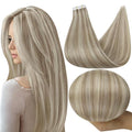 Full Shine Tape in Hair Extensions Human Hair Ash Blonde Highlighted Platinum Blonde 14 Inch Tape in Hair Extensions Invisible Seamless Skin Weft Real Remy Human Hair 50G 20pcs for Wedding