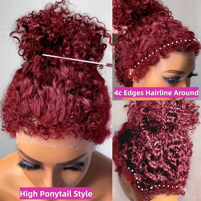 250 Density Hidden Strap Water Wave 360 99j Burgundy Glueless Wigs Human Hair Pre Plucked Pre Bleached Human Hair Wig With Drawstring Wet and Wavy HD Full Lace Front Wigs Human Hair 18 Inch
