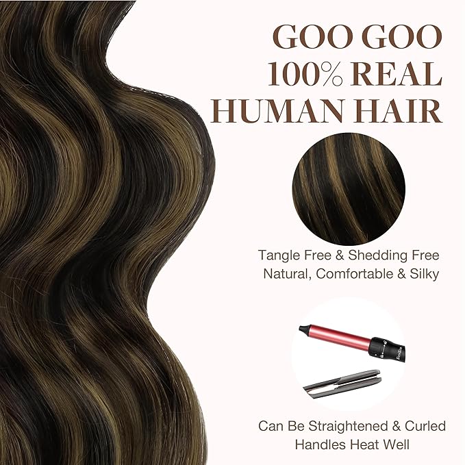 GOO GOO Tape in Hair Extensions Human Hair, 1B/6/1B Balayage Natural Black to Chestnut Brown, 24inch 100g 40pcs, Skin Weft Seamless Invisible, Silky Straight with Thick Ends, Remy Human Hair