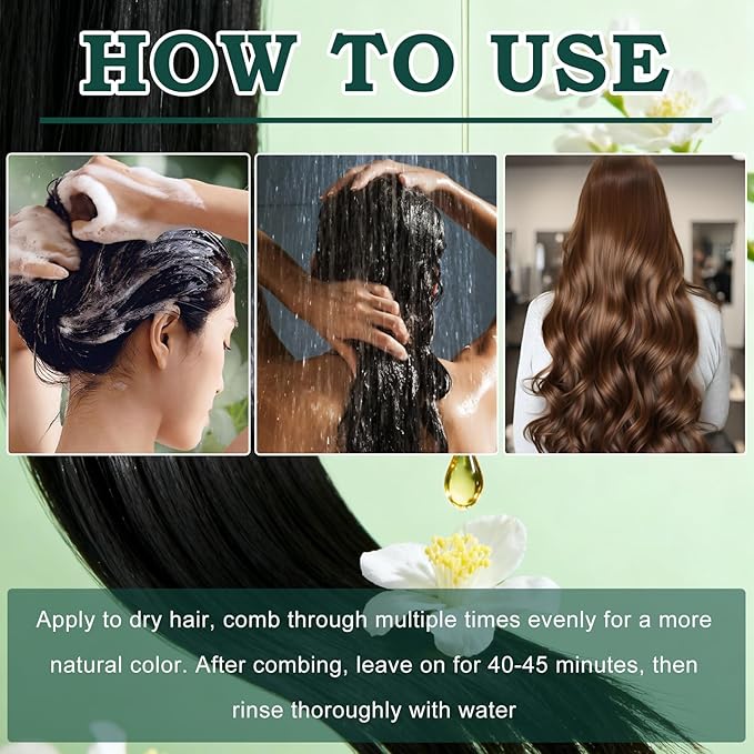 Mild Formula Long Lasting Hair Dye Set, Long-Lasting Single Step Hair Dye Kit with Nourishing Natural Shampoo (Light Black)