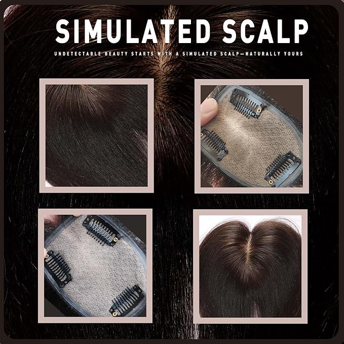 Real Human Hair Topper for Thinning Hair Women Clip in Straight Hairpiece Silk Base Natural Black 10 in