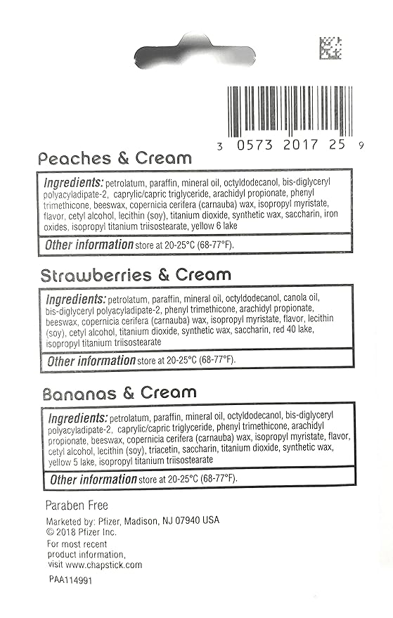 ChapStick (1) Pack Lip Balm Sticks - 3pc Set Includes: Peaches & Cream, Strawberries & Cream, Bananas & Cream - Paraben Free