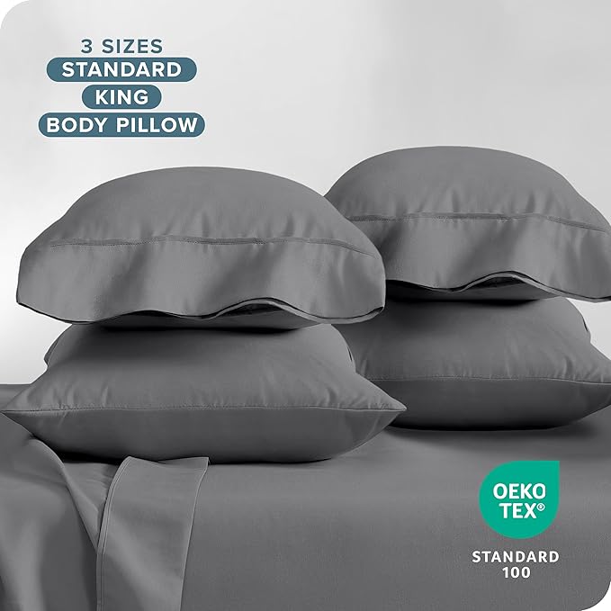 Bare Home Microfiber King Size Pillowcases - 4 Pack, Grey, 20x40