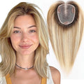 starluck Human Hair Topper for Women with Thinning Hair, 100% Real Human Hairpiece, 4.6 * 4 Inch Upgrade SilkHug Swiss Lace Base Hairpiece,14 Inch, No Bangs (Ombre Blonde)